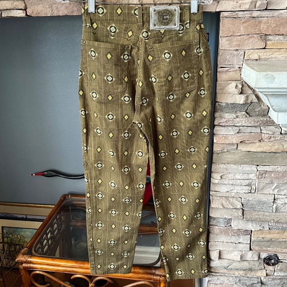 VTG 90s Plaid Preppy Funky Pants Tiki Academia Geometric Green High Waist EU36 - Picture 6 of 11